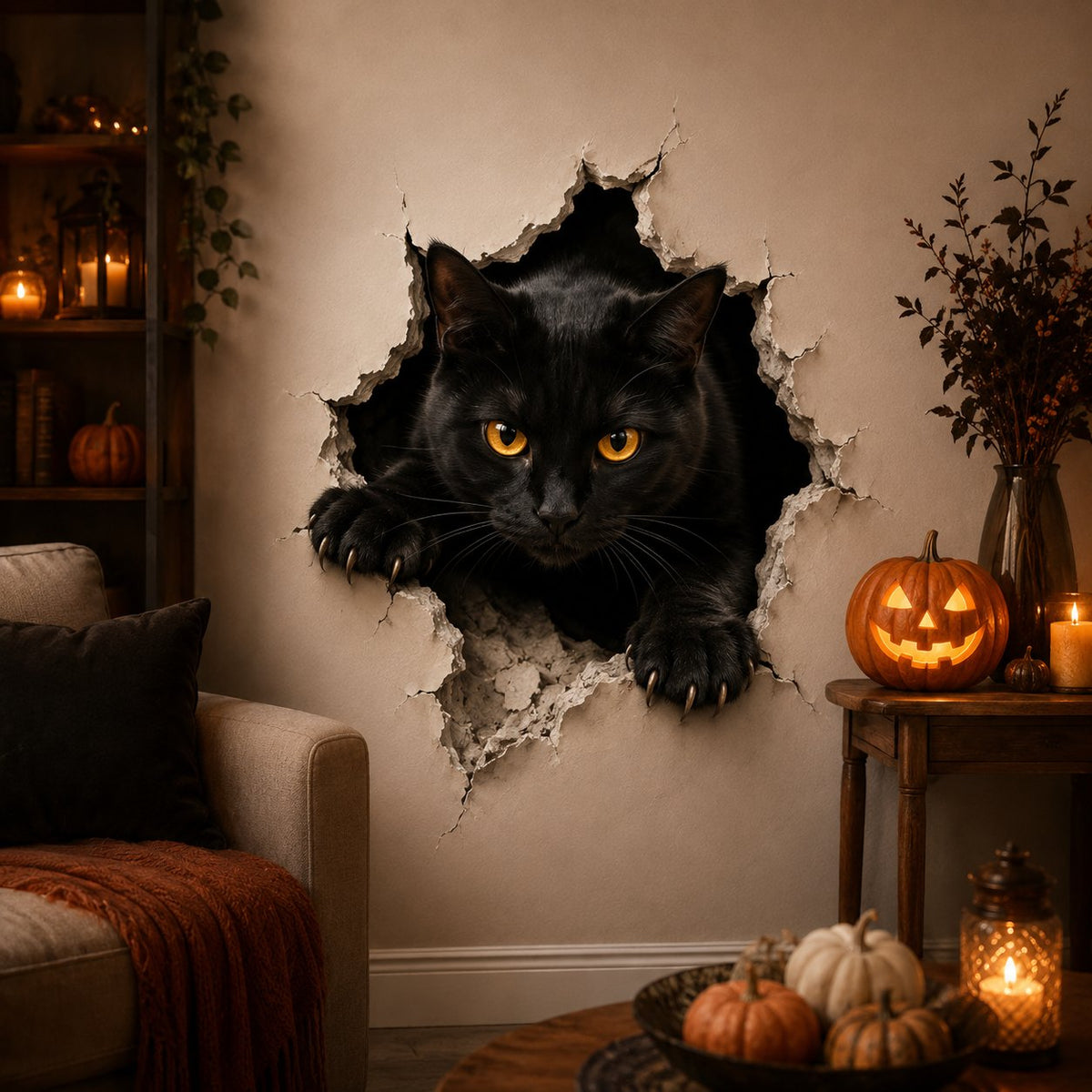 Halloween Break-In 3D Wall Decals: Realistic Horror Effect & Spooky Party Decor