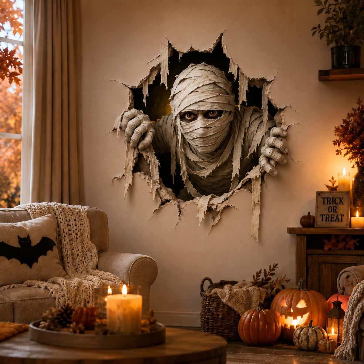 Halloween Break-In 3D Wall Decals: Realistic Horror Effect & Spooky Party Decor