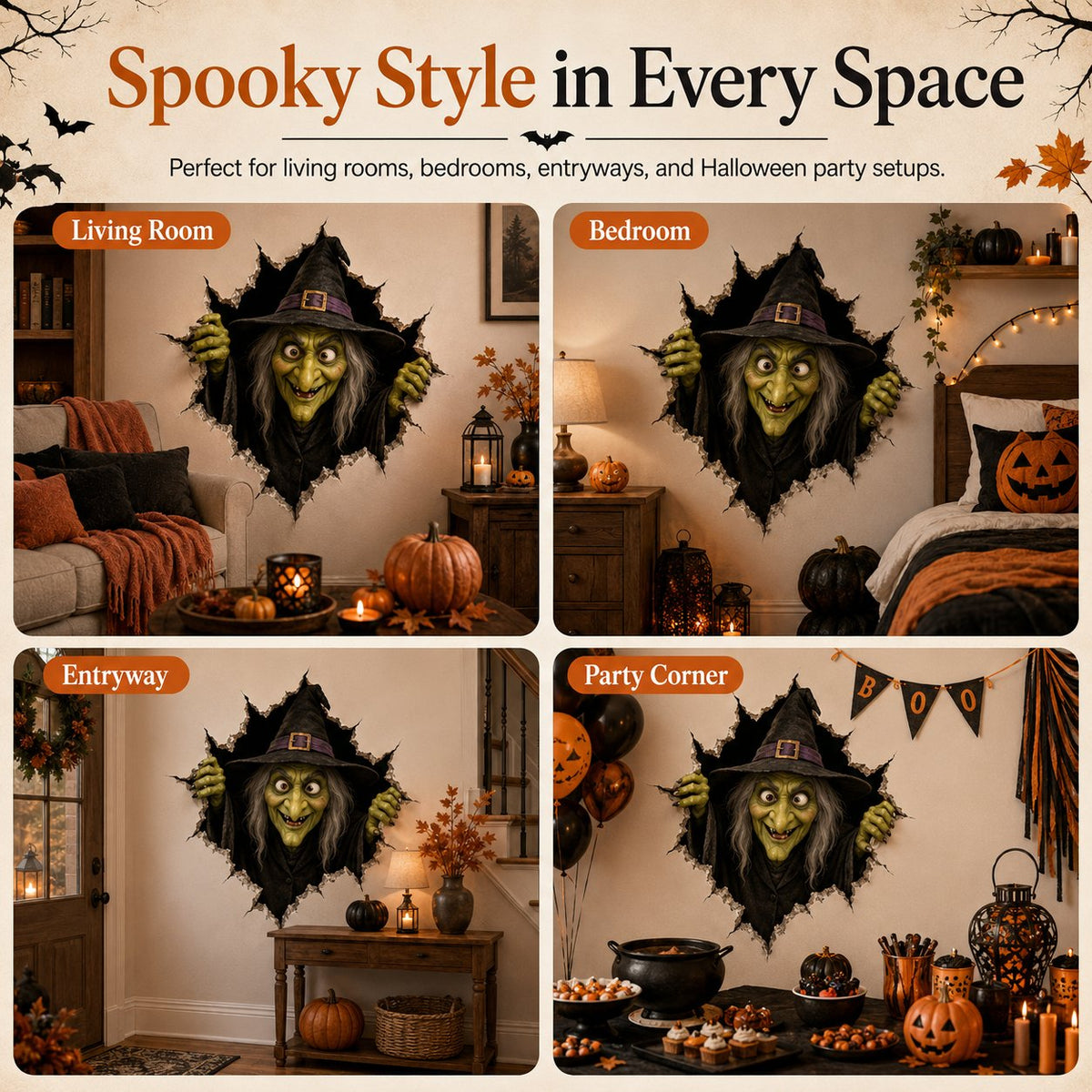 Halloween Break-In 3D Wall Decals: Realistic Horror Effect & Spooky Party Decor